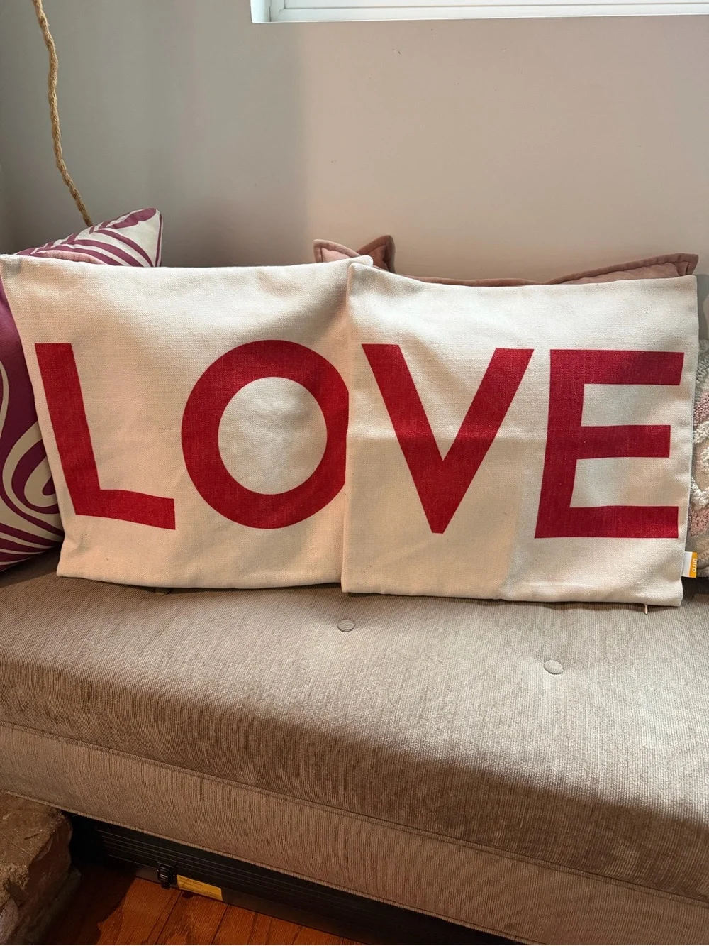 Love Canvas Throw Pillow Covers - Red on Cream